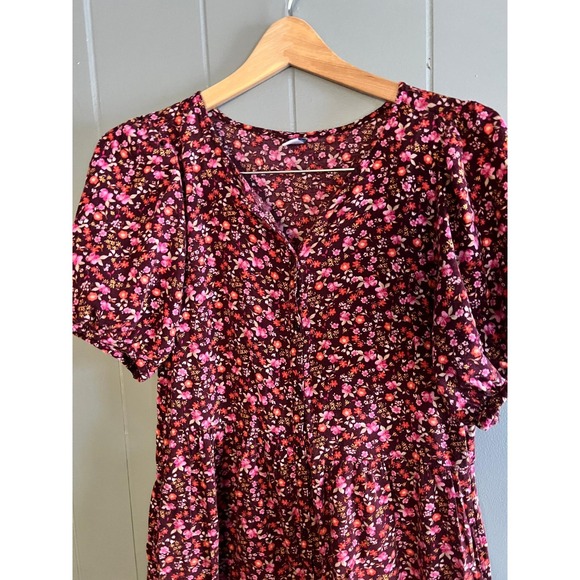 Old Navy Tall Floral Print Midi Dress Womens Short Sleeve Button Front‎ V Neck - Picture 3 of 8
